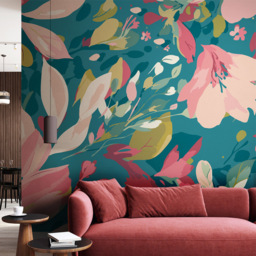 Origin Murals Flowing Flowers Multicolour Wall Mural - thumbnail 1