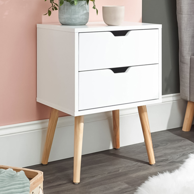 GFW Nyborg 2 Drawer White Bedside Table - image 1