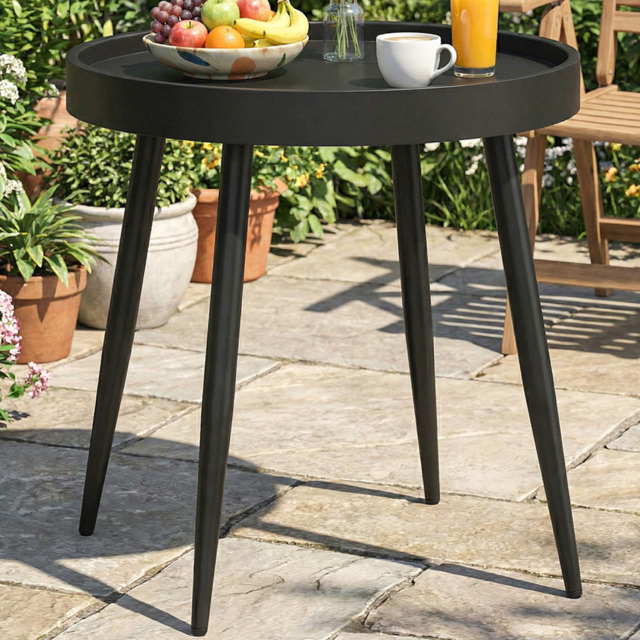 Outsunny Round Black Plastic Outdoor Coffee Table - image 1