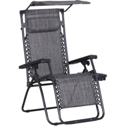 Outsunny Grey Zero Gravity Foldable Garden Recliner Chair with Canopy - thumbnail 2
