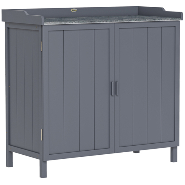 Outsunny 2-in-1 Grey Wooden Garden Storage Cabinet - image 1