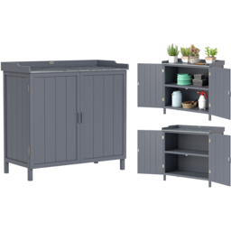 Outsunny 2-in-1 Grey Wooden Garden Storage Cabinet - thumbnail 3