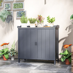 Outsunny 2-in-1 Grey Wooden Garden Storage Cabinet - thumbnail 4