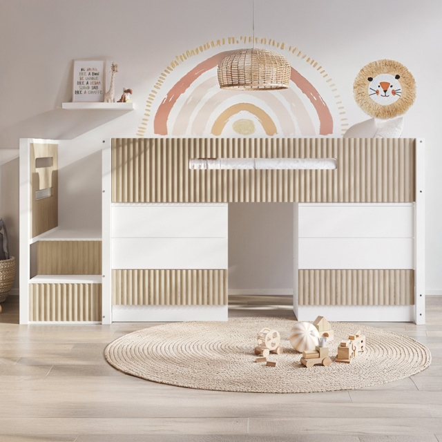 Flair Luca White and Oak 6 Drawer Ribbed Bed Frame - image 1