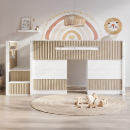 Flair Luca White and Oak 6 Drawer Ribbed Bed Frame - thumbnail 1