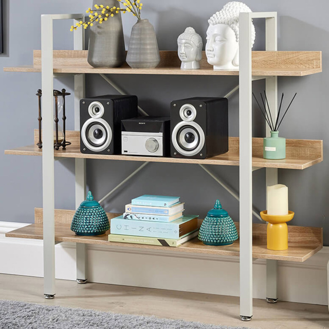 Home Source Urban White and Oak 3 Tier Wide Bookcase - image 1
