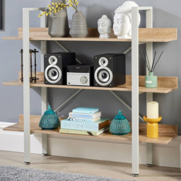 Home Source Urban White and Oak 3 Tier Wide Bookcase
