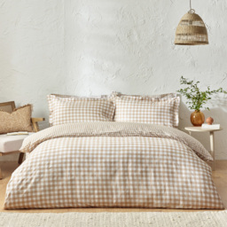 Yard Barton Single Check Printed Biscuit 144 Thread Count Duvet Cover and Pillowcase Set
