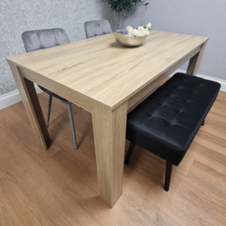 Portland Grey and Black Velvet 4 Seater Light Oak Dining Set with Bench