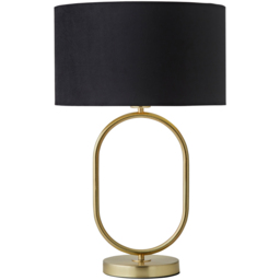 ValueLights Antonia Black Velvet and Gold Drum Shade Brushed Gold Oval LED Table Lamp