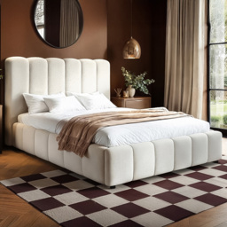 SOLACE+CO Emilie Cream Double Boucle Ribbed Ottoman Bed - thumbnail 1