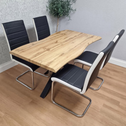 Portland Black and Chrome Faux Leather Padded 4 Seater Dining Set