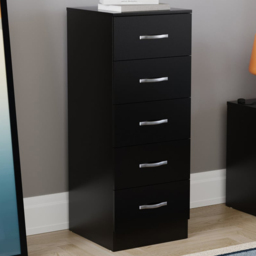 Vida Designs Riano 5 Drawer Black Narrow Chest of Drawers - thumbnail 1