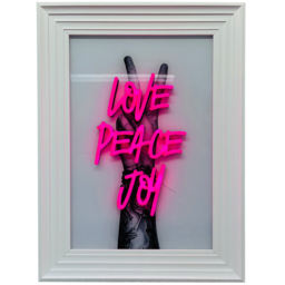 SPLASHBAX Love Peace Joy White Frame LED Wall Art 105 x 75cm - thumbnail 1