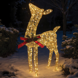 Xmas Haus 250 Warm White LED Gold Head Up Rattan Deer Christmas Decoration 2ft - thumbnail 1