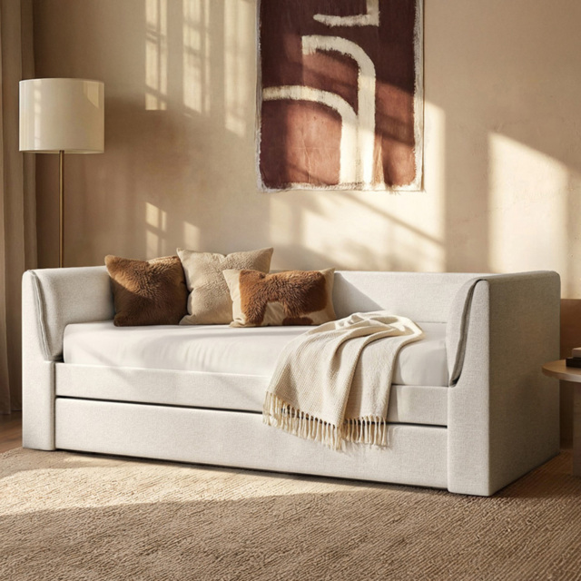 Flair Max Chenille Cream Day Bed with Trundle - image 1