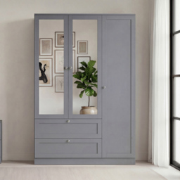 Vida Designs Altino Grey 3 Door 2 Drawer Shaker-Style Mirrored Wardrobe - thumbnail 3