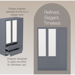 Vida Designs Altino Grey 3 Door 2 Drawer Shaker-Style Mirrored Wardrobe - thumbnail 4