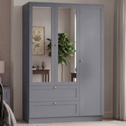 Vida Designs Altino Grey 3 Door 2 Drawer Shaker-Style Mirrored Wardrobe - thumbnail 1