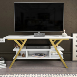 Decorotika Minerva 4 Shelf Gold and White Decorative TV Unit
