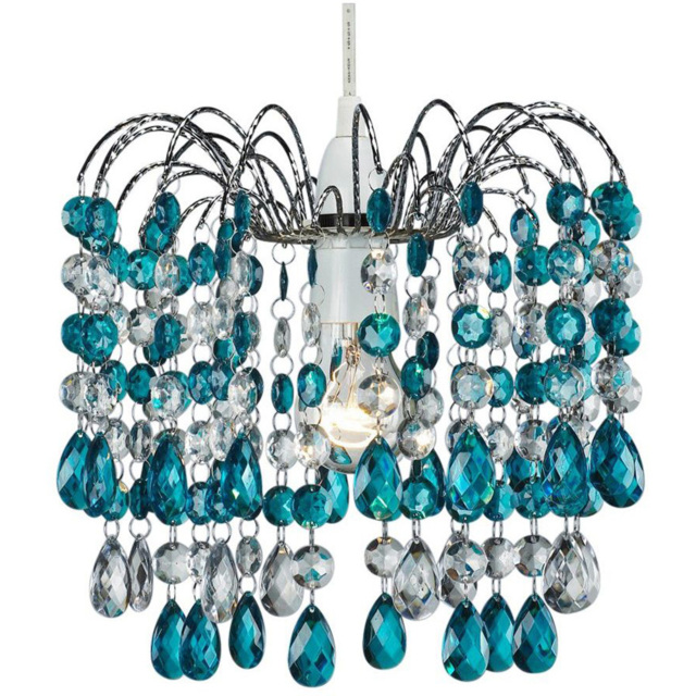 Happy Homewares Contemporary Ceiling Pendant Shade with Teal Acrylic Droplets - image 1