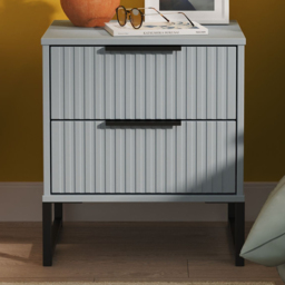 Crowndale Fluted 2 Drawer Denim Blue Compact Bedside Cabinet Ready Assembled