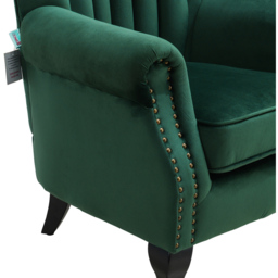 Living and Home Vintage Green Velvet Wingback Armchair with Studs - thumbnail 4