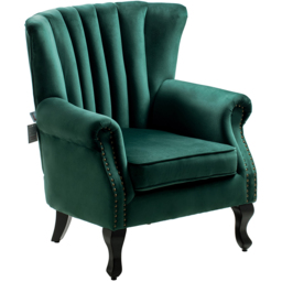 Living and Home Vintage Green Velvet Wingback Armchair with Studs - thumbnail 2