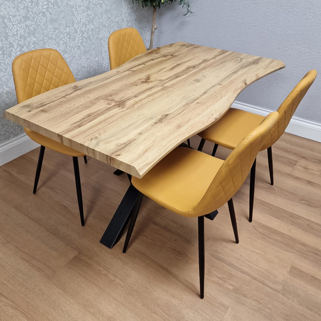 Portland Modern 4 Seater Mustard Gem Pattern Faux Leather Dining Table Set - image 1