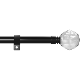 Caecus 120-220cm Extendable Metal Eyelet Painted Black Crystal Curtain Pole