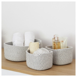 JVL Edison Rectangular Cotton Rope Storage Basket 3 Pack - thumbnail 2