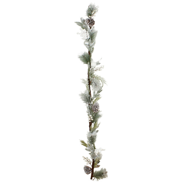 Silver Frosted Snowy Christmas Garland 183cm - image 1