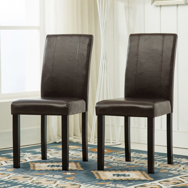 Brown Faux Leather Dining Chair Set of 2 - image 1