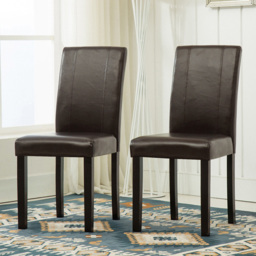Brown Faux Leather Dining Chair Set of 2