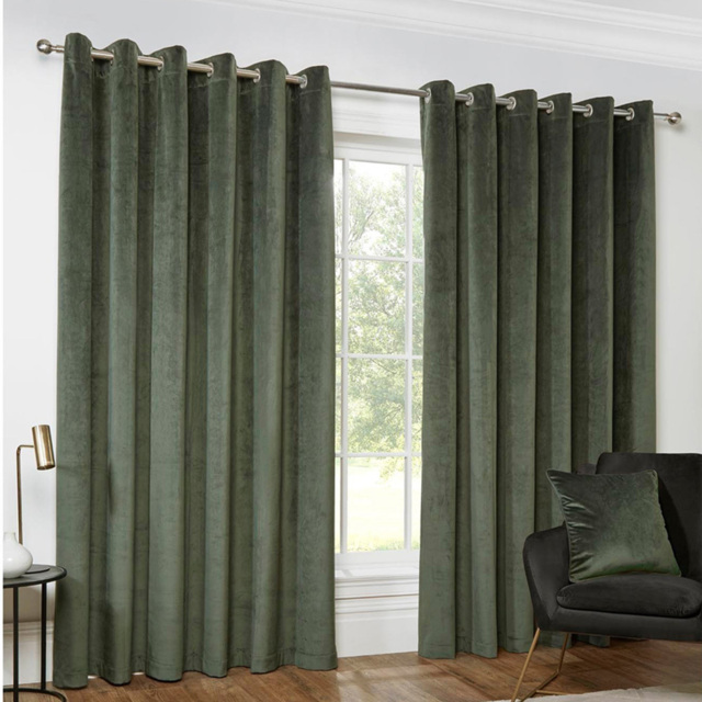 Divante Vermont Velvet Blackout Eyelet Curtain Olive 229 x 229cm - image 1