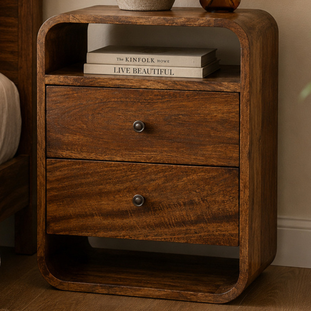Artisan Furniture Chestnut 2 Drawer Solid Wood Curved Bedside Table - image 1