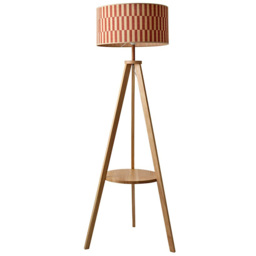 ValueLights Morrigan Shelf Tripod Floor Lamp with Orange Bamboo Shade and Bulb
