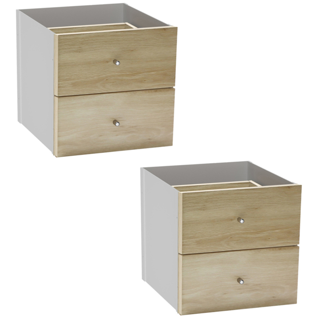 Homebase Light Oak Effect 2 Drawer Cube Storage Insert Set of 2 - image 1
