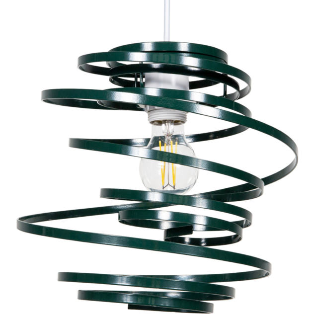 Happy Homewares Forest Green Gloss Metal Double Ribbon Spiral Swirl Ceiling Pendant Shade - image 1