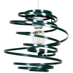 Happy Homewares Forest Green Gloss Metal Double Ribbon Spiral Swirl Ceiling Pendant Shade