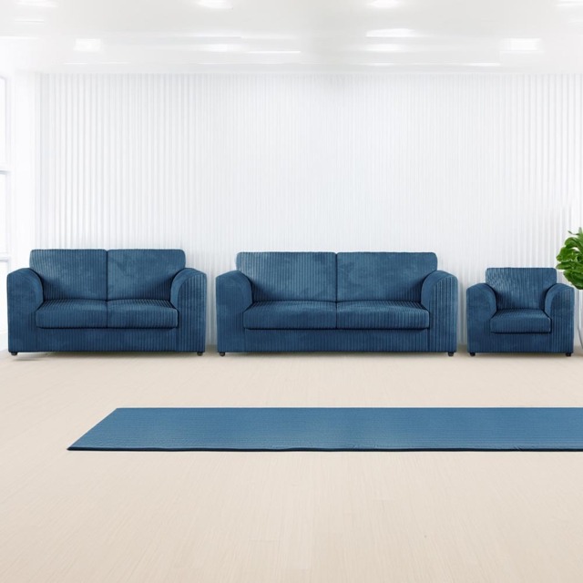 Luxor 6 Seater Marine Blue Jumbo Cord Sofa Set with Full Back - image 1