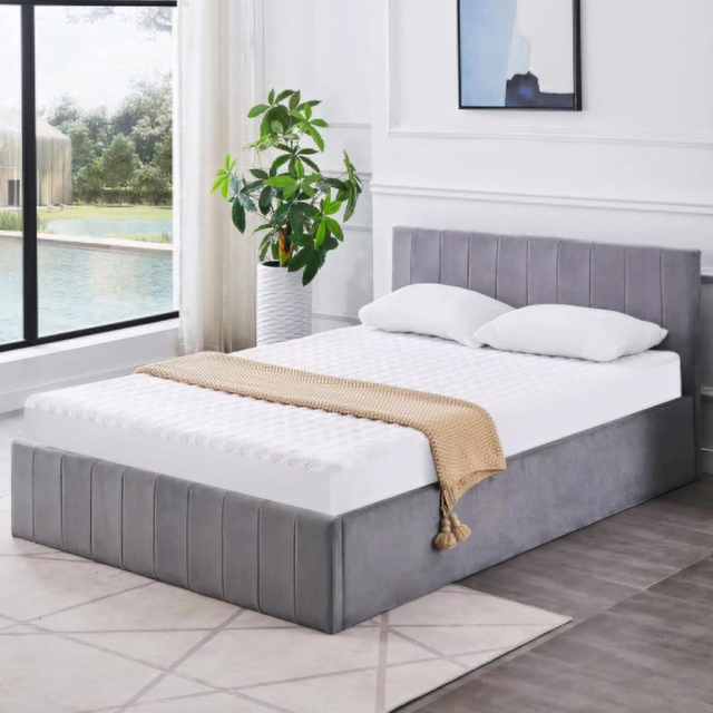 Portland Kosy Koala Small Double Grey Line Pattern Velvet Gas Lift Ottoman Bed with Mattress - image 1