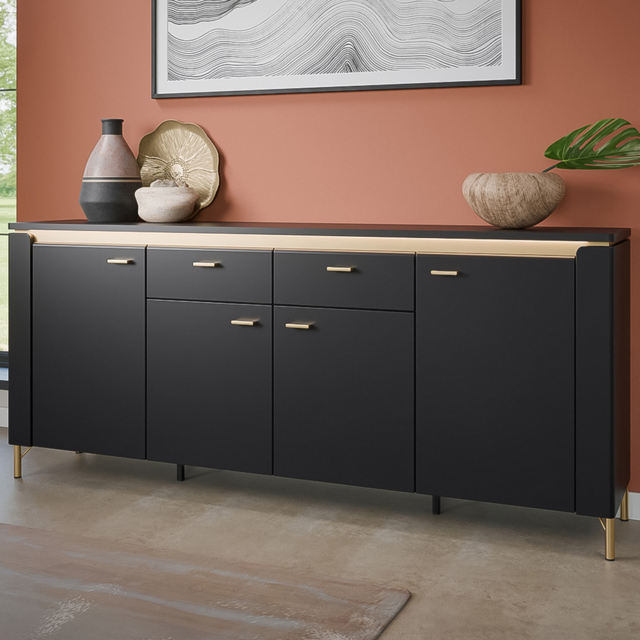 Furniture To Go Genoa 4 Door 2 Drawer Black Sideboard - image 1