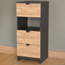 Crowndale Bora Gold Oak and Graphite 3 Drawer Single Shelf Bedside Table