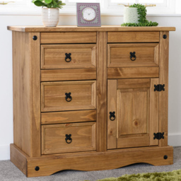 Seconique Corona Single Door 4 Drawer Distressed Waxed Pine Sideboard