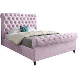 Sienna Double Pink Soft Velvet Upholstered Sleigh Bed Frame with Scrolled Headboard - thumbnail 2