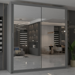 M N Furniture Modern Gala 2 Door Grey Mirrored Sliding Wardrobe 100cm - thumbnail 1
