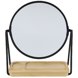 Black and Natural Cosmetic Mirror with Bamboo Base