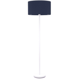 ValueLights Charlie White Floor Lamp with Navy Drum Shade and Bulb