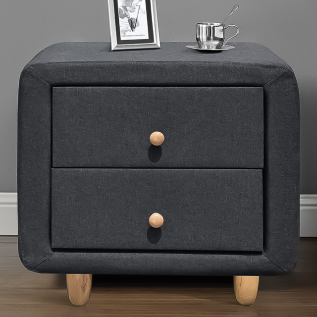 Brooklyn 2 Drawer Grey and Oak Linen Fabric Bedside Table - image 1